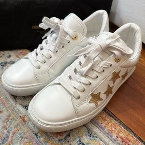Zadig and Voltaire white calf skin sneaker with gold stars